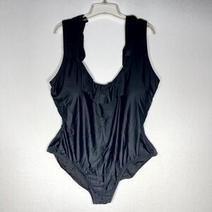 J.Crew Ruffle Scoopback One Piece Swimsuit Black Ladies Size 24 NEW BF169 BLA